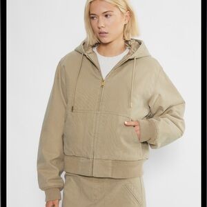 Aritzia Tan Bomber Hooded Jacket
